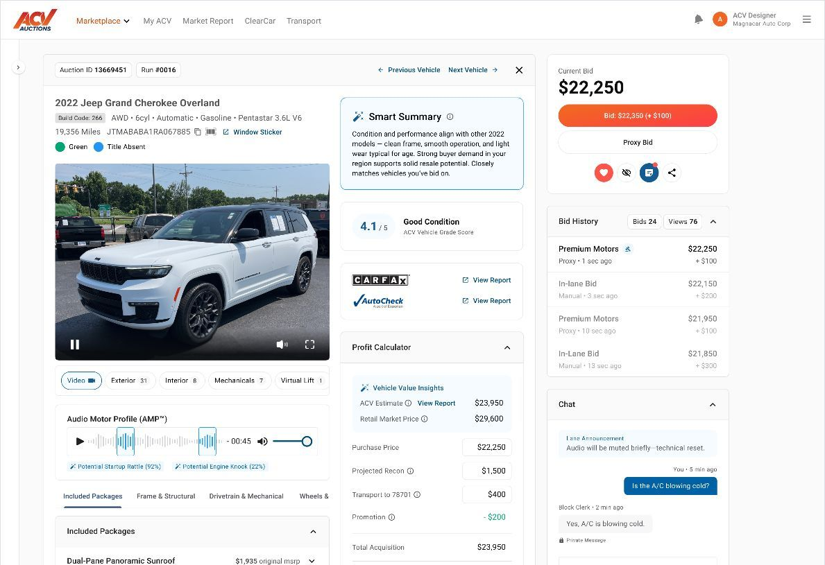Universal VDP — condition report, pricing and bidding