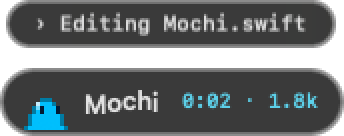 Mochi showing what Claude is doing, with a timer and token count
