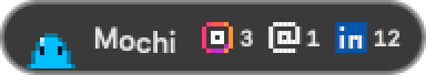 Mochi with little Instagram, Threads and LinkedIn notification badges
