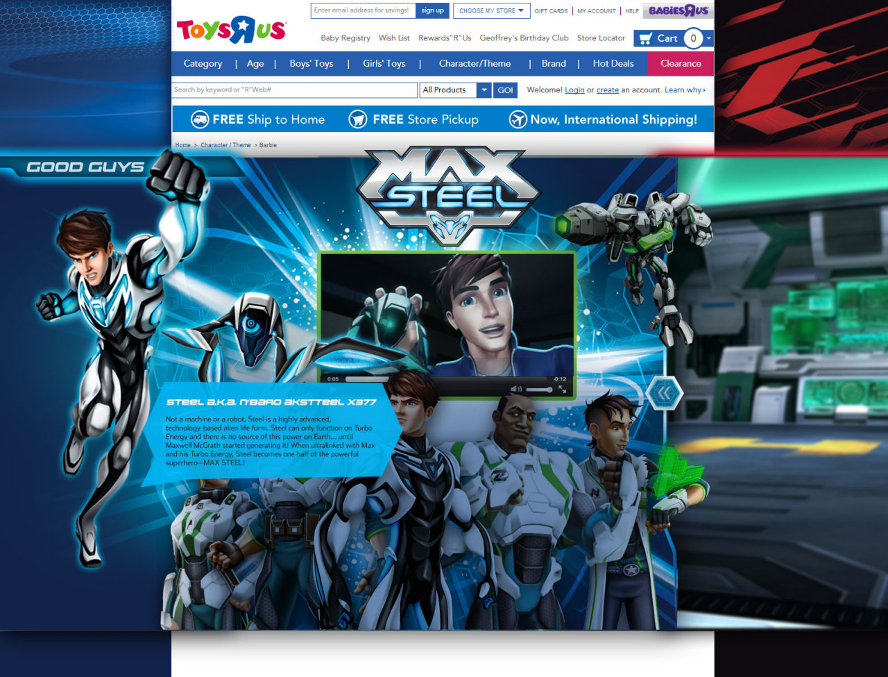 Max Steel microsite — Good Guys roll-over interaction notes