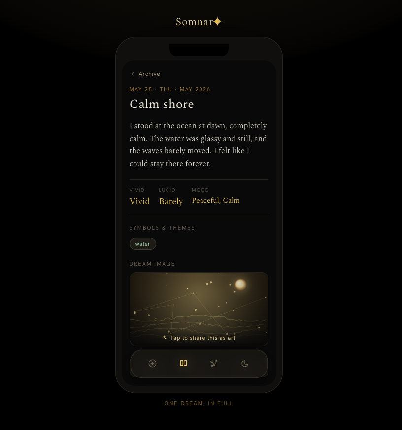 A dream’s detail screen showing its generated dream-image