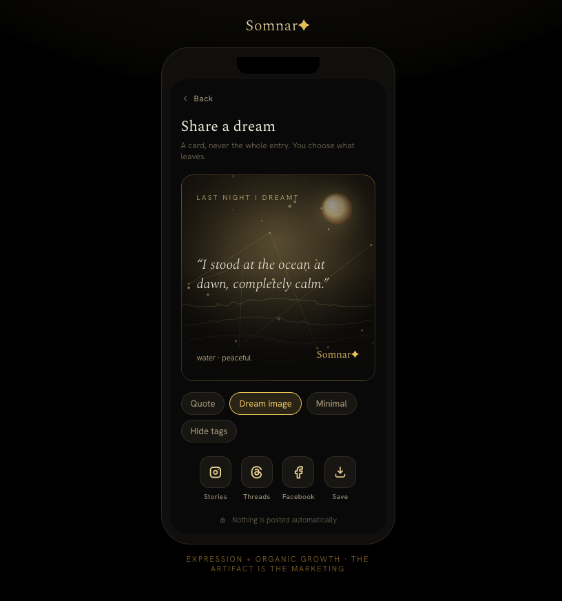 The Share-a-dream card built from the dream image