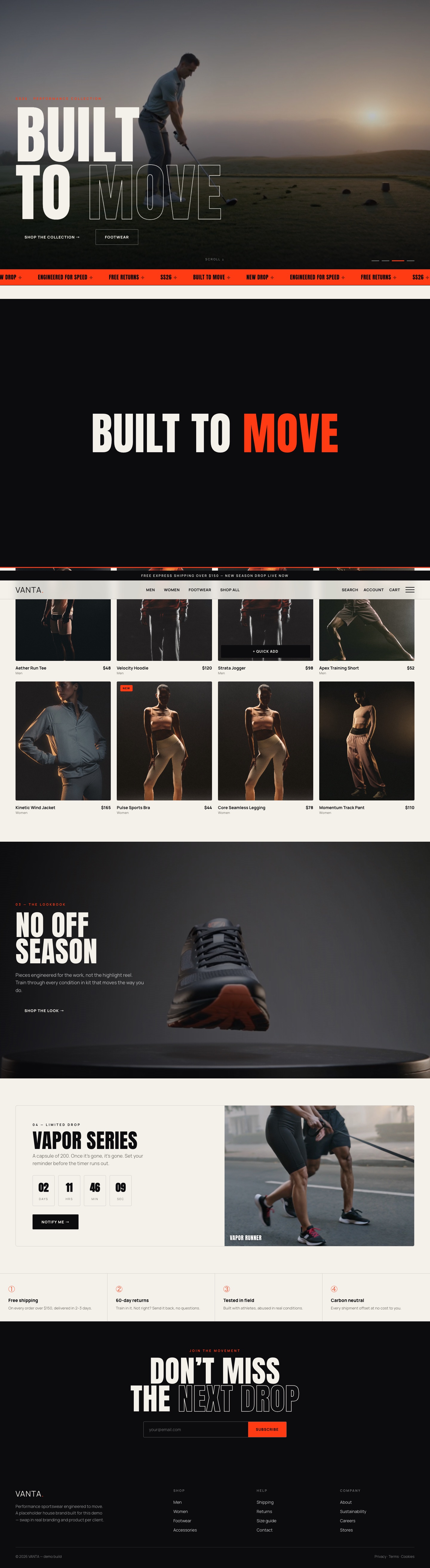 VANTA desktop storefront — scroll to explore